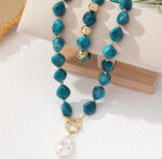 Turquoise Stone Necklace with Pearl Pendant