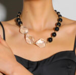 Bold Black & Crystal Bead Necklace