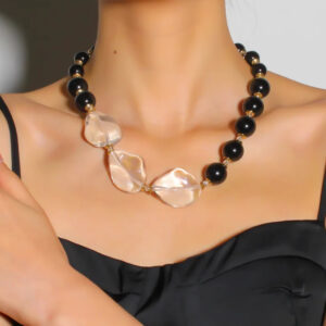 Bold Black & Crystal Bead Necklace
