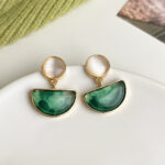Emerald Crescent Moonstone Drop Earrings