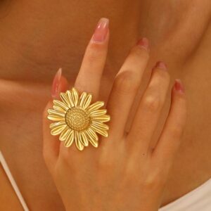Gilded Sunflower Statement Ring