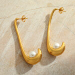 Golden Lunar Pearl Crescent Earrings