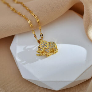 Golden Lucky Elephant Pendant Necklace