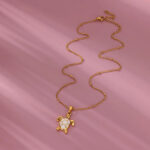 Golden White Sea Turtle Pendant Necklace