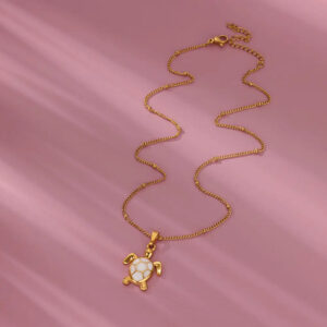 Golden White Sea Turtle Pendant Necklace