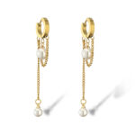 Cascading Pearl & Chain Huggies